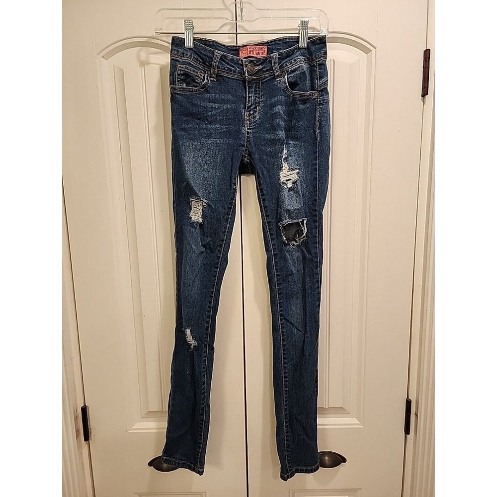 Juniors WAX JEAN Sz 1 But I Love You Blue Worn Rip Skinny Jeans Stretch  Jegging